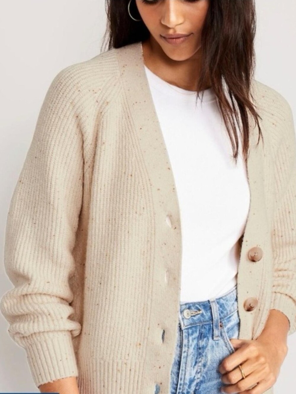 Old Navy Button Up Cozy Shaker Cream Cardigan Sweater Size XL